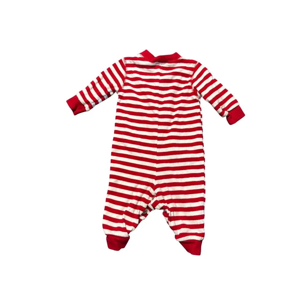 Miniwear Christmas Striped Red White 100% Cotton Size 3-6M Pajama Santa Reindeer